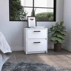 Nightstand 18"H , 2 Drawers with Metal Handles, White