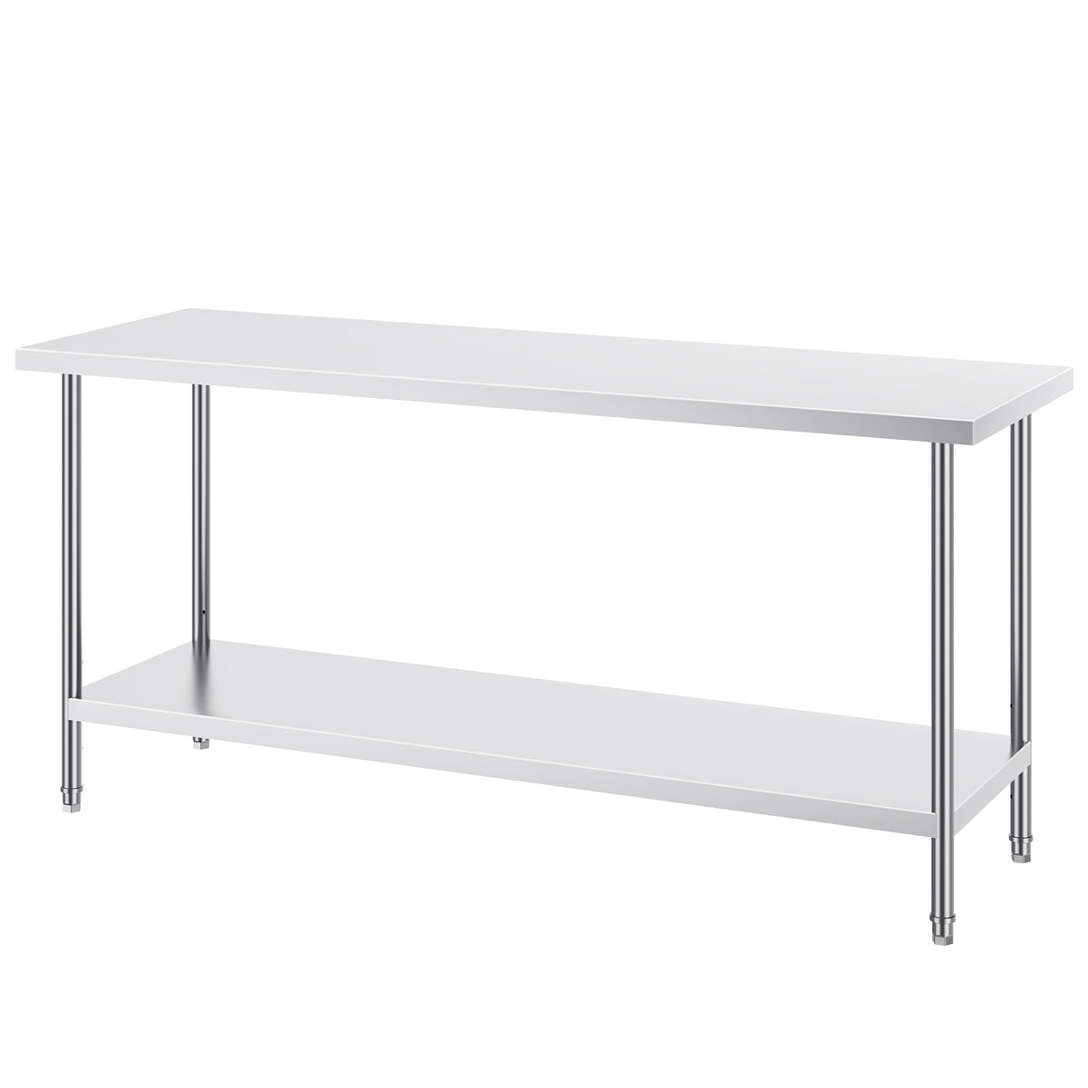 Stainless Steel Prep Table, 24 x 72 x 34 Inch, Heavy Duty Metal Worktable with 3 Adjustable Height Levels, Commercial Workstation for Kitchen Garage Restaurant Backyard