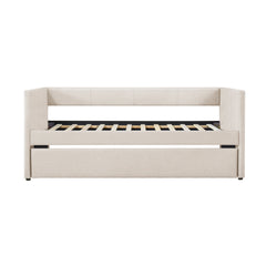 1pc Daybed with Trundle Beige Fabric Upholstery Wooden Frame Modern Home Furniture