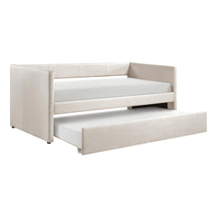 1pc Daybed with Trundle Beige Fabric Upholstery Wooden Frame Modern Home Furniture