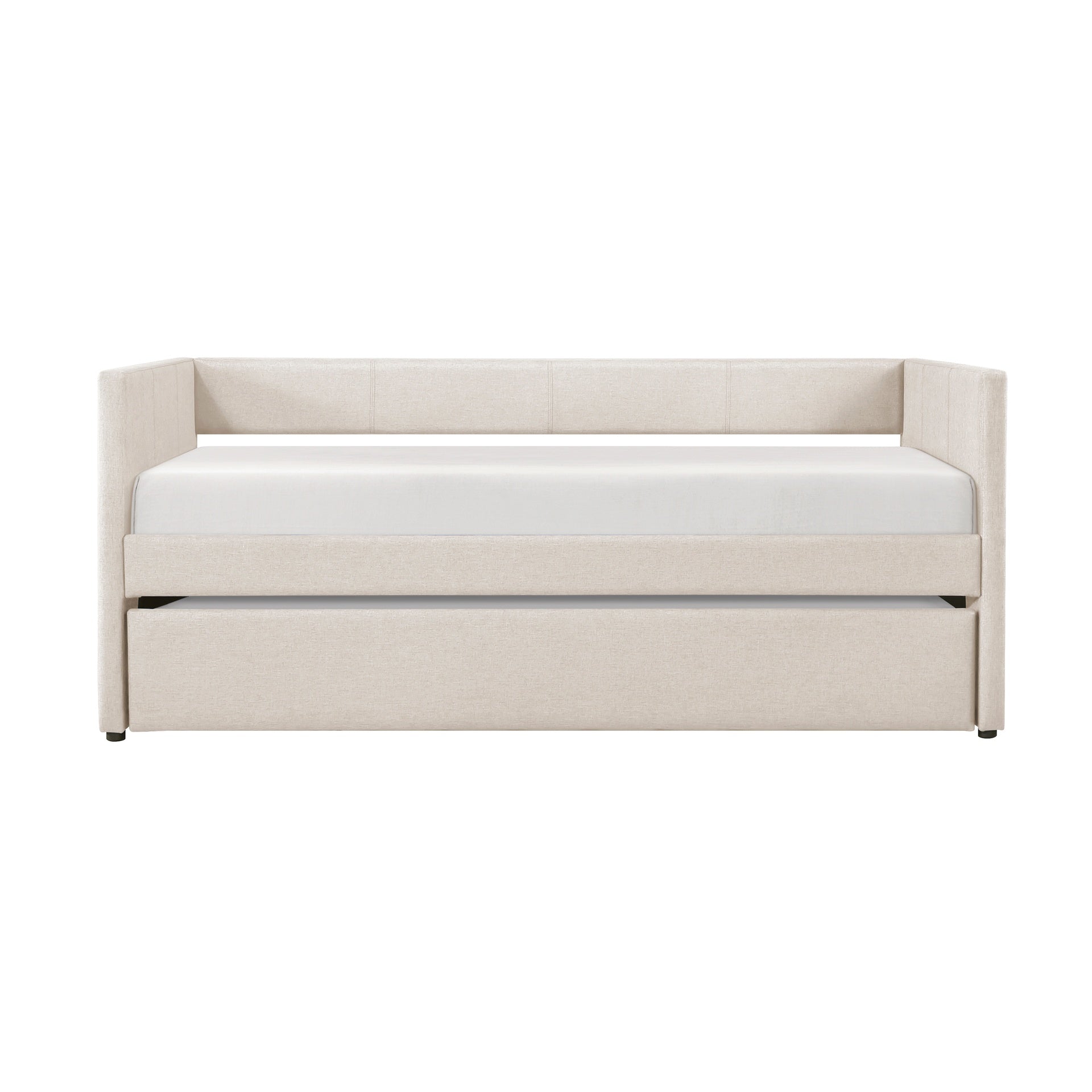1pc Daybed with Trundle Beige Fabric Upholstery Wooden Frame Modern Home Furniture