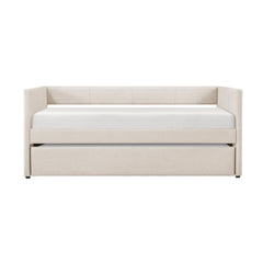 1pc Daybed with Trundle Beige Fabric Upholstery Wooden Frame Modern Home Furniture