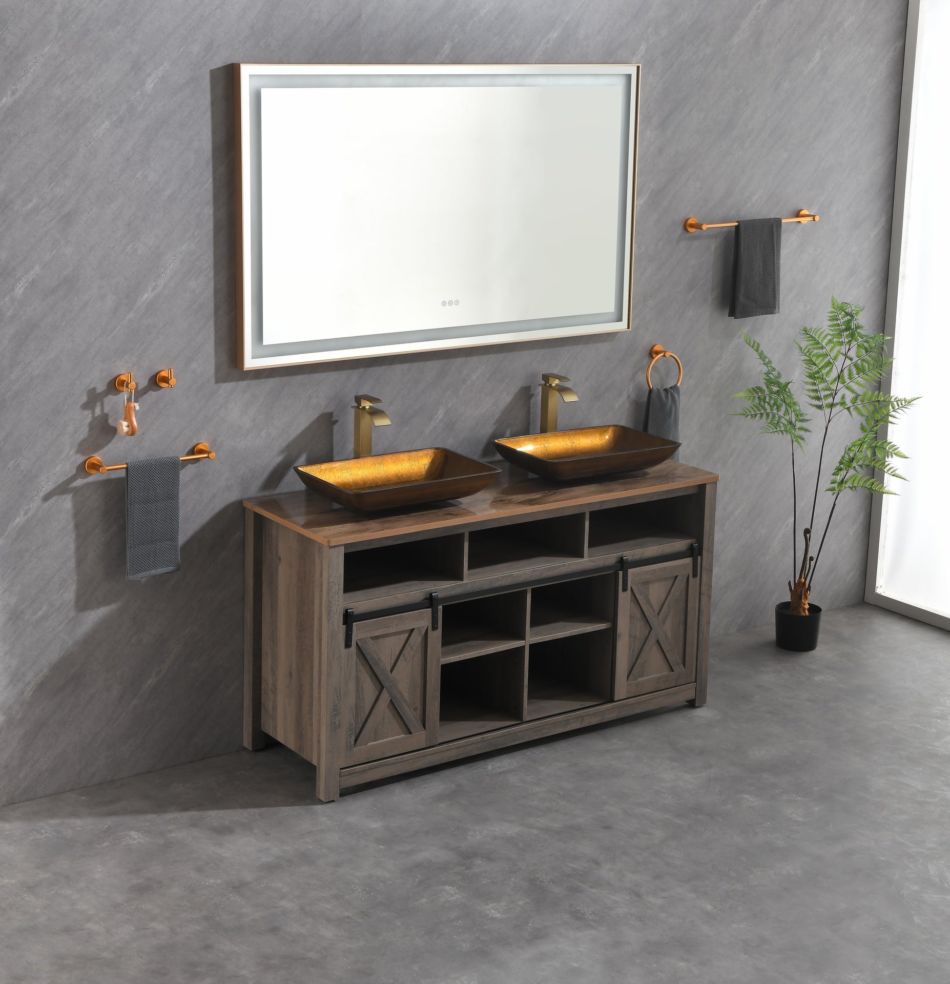 60 x 36 Inch LED Bathroom Mirror with Aluminum Frame, Wall Mounted Vanity Mirror, Anti-Fog, Memory, 3 Colors, Stepless Dimmable