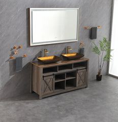 60 x 36 Inch LED Bathroom Mirror with Aluminum Frame, Wall Mounted Vanity Mirror, Anti-Fog, Memory, 3 Colors, Stepless Dimmable