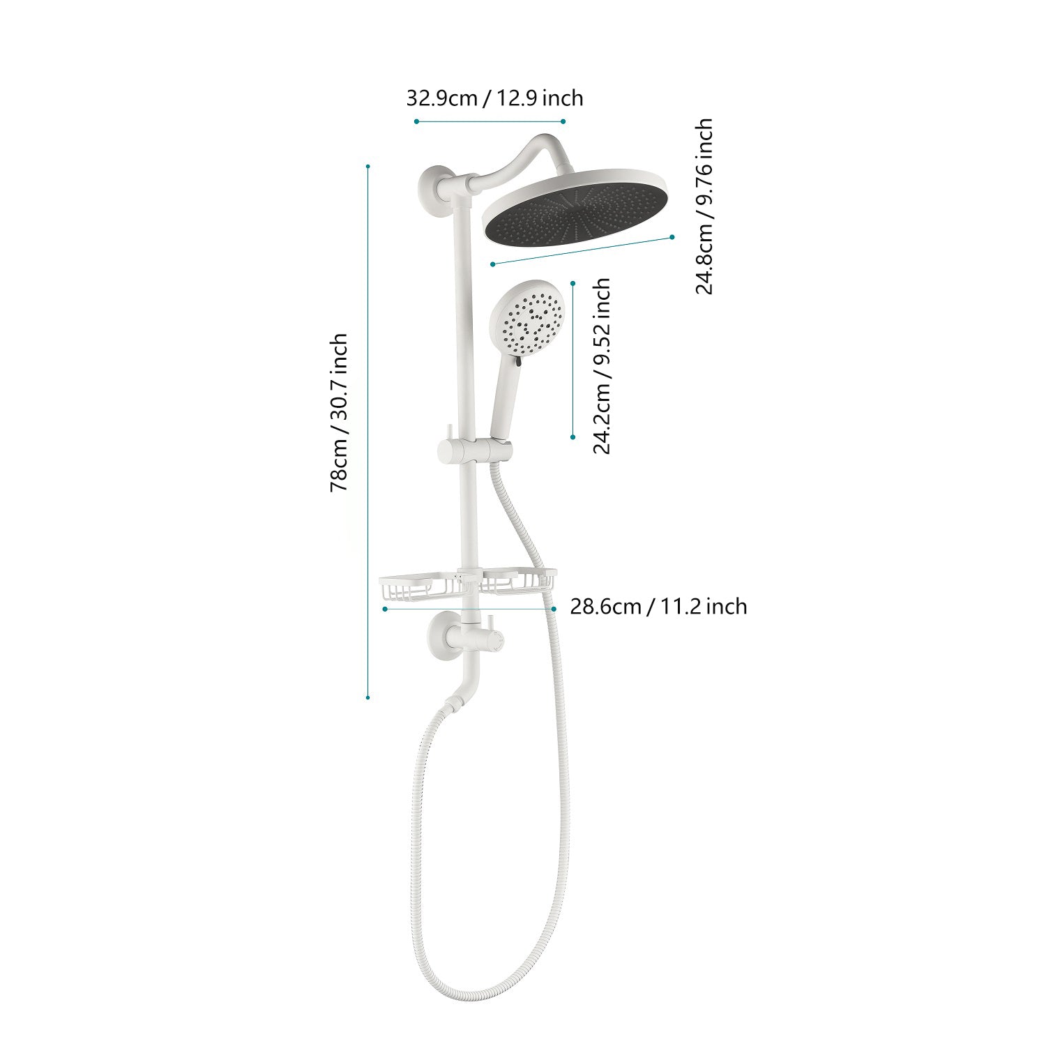 ShowerSpas Shower System, with 10" Rain Showerhead, 4-Function Hand Shower, Adjustable Slide Bar and Soap Dish
