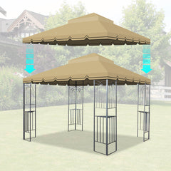 10x10 Ft Outdoor Patio Gazebo Replacement Canopy,Double Tiered Gazebo Tent Roof Top Cover Only Greatwall border(Frame Not Include)-Tan