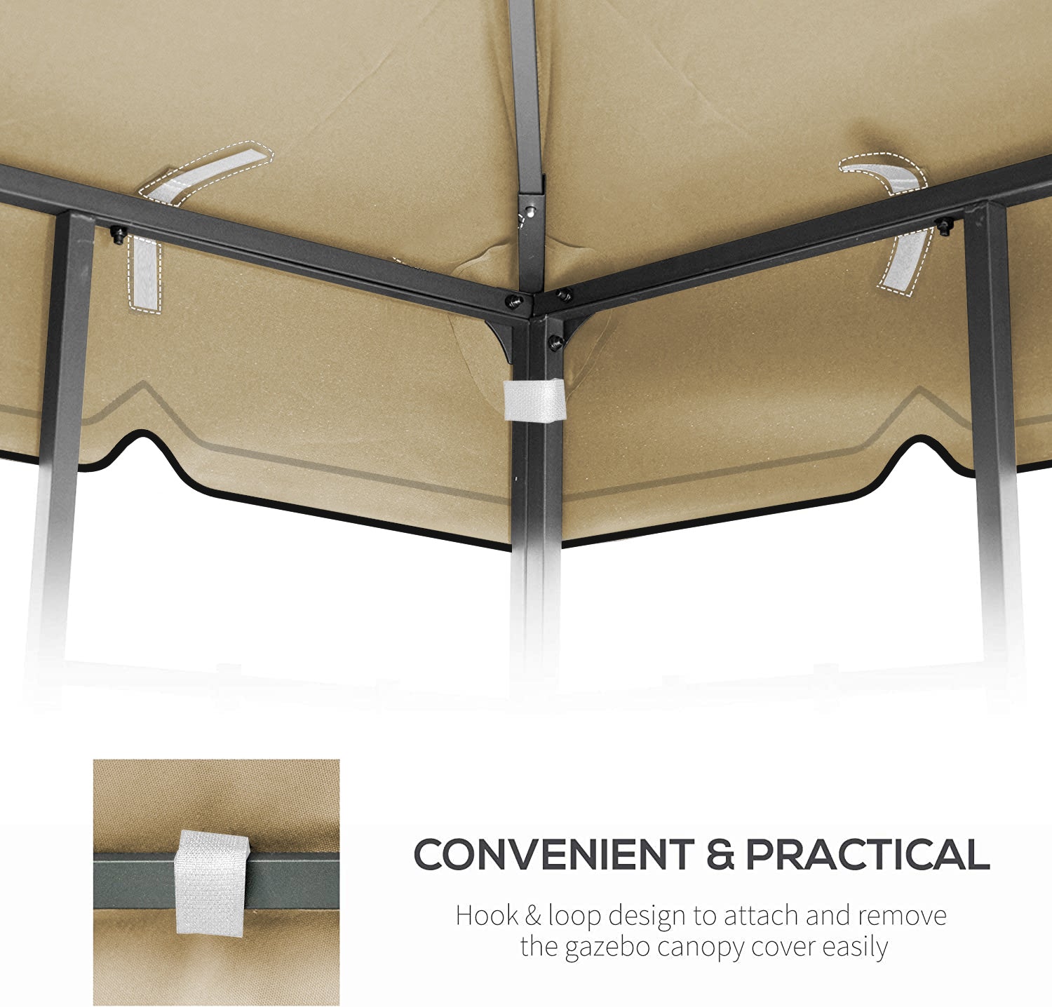10x10 Ft Outdoor Patio Gazebo Replacement Canopy,Double Tiered Gazebo Tent Roof Top Cover Only Greatwall border(Frame Not Include)-Tan