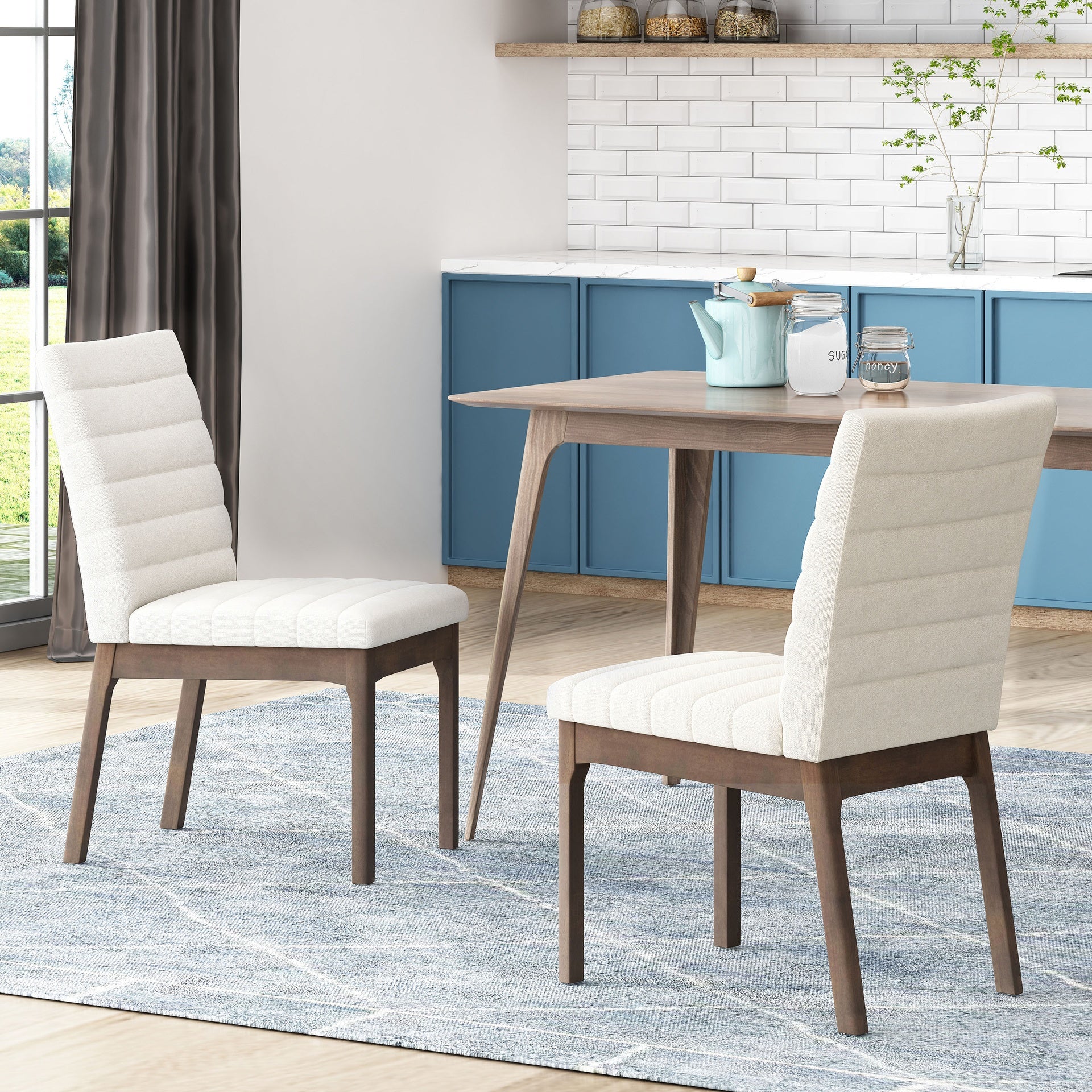 Upholstered Dining Chairs With Rubber Legs (Set of 2),Light Beige