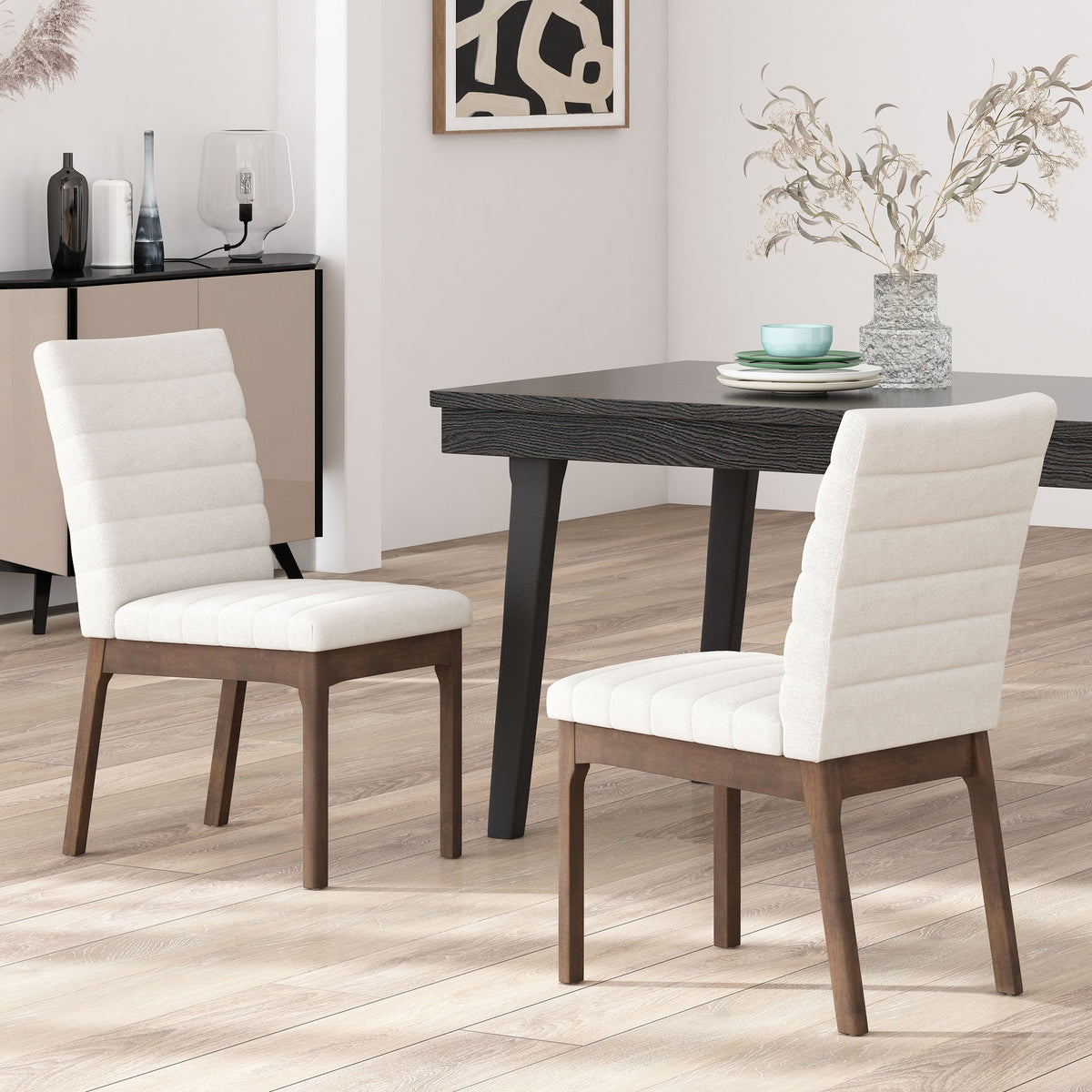Upholstered Dining Chairs With Rubber Legs (Set of 2),Light Beige