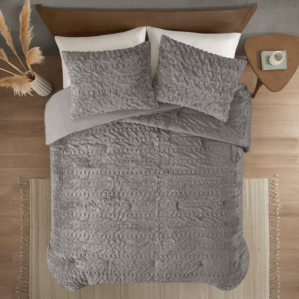 King/Cal King Ruched Fur Down Alternative Comforter Set