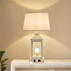 20.5" Set of 2 Vintage Table Lamps for Living Room,Farmhouse Industrial Nightstand Lamp with USB C+A & Outlet,White Bedside Lamps for End Table with Nightlight(Including Light Bulbs)