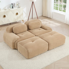 2-seat sofa in luxuryCorduroy Fabric fabric modular multi-combination anti-slip design assembly chaise lounge curved armrests ergonomic support high-resilience sponge for living rooms bedrooms,Camel