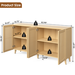 4 Doors Buffet Storage Cabinet, Console Sideboard for Kitchen Dining Room Entryway, Oak