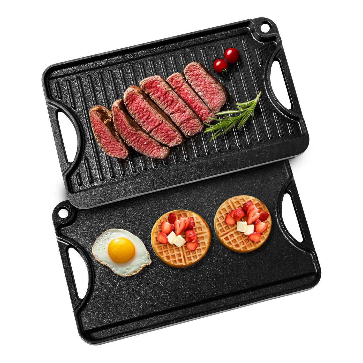 14x8.5 inch Reversible Grill Griddle Pre-Seasoned BBQ Pan Cast Iron Black