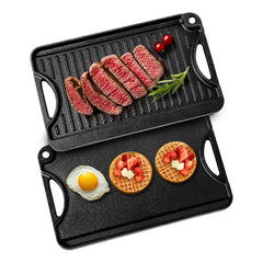 14x8.5 inch Reversible Grill Griddle Pre-Seasoned BBQ Pan Cast Iron Black