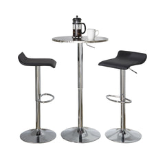 Bistro Round-Ale Contemporary Adjustable Bar Set in Silver and Chrome Metal with Black PVC and Oval Footrest by LumiSource - 3 Piece