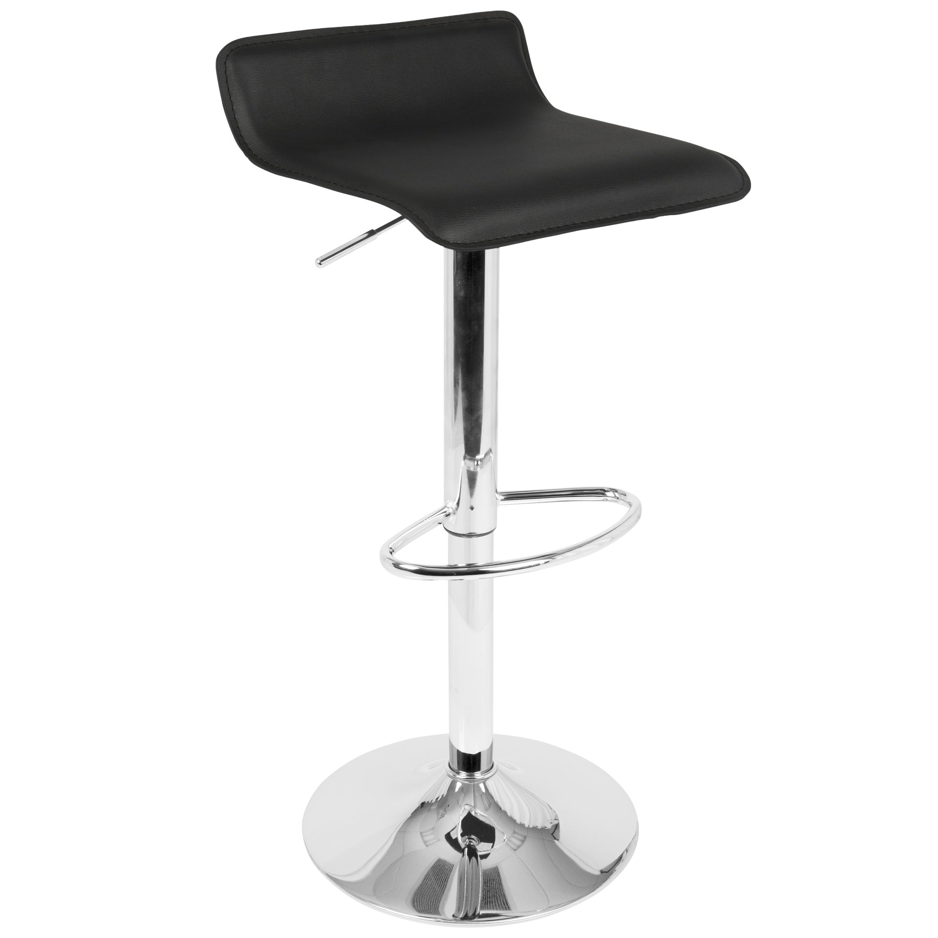 Bistro Round-Ale Contemporary Adjustable Bar Set in Silver and Chrome Metal with Black PVC and Oval Footrest by LumiSource - 3 Piece
