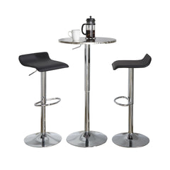 Bistro Round-Ale Contemporary Adjustable Bar Set in Silver and Chrome Metal with Black PVC and Oval Footrest by LumiSource - 3 Piece