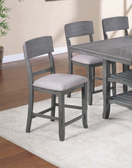 Gray Color High Chairs Modern Ladder Back design Set of 2pc Counter HT. Dining Chairs Fabric Cushion Seat Wooden Dining Room