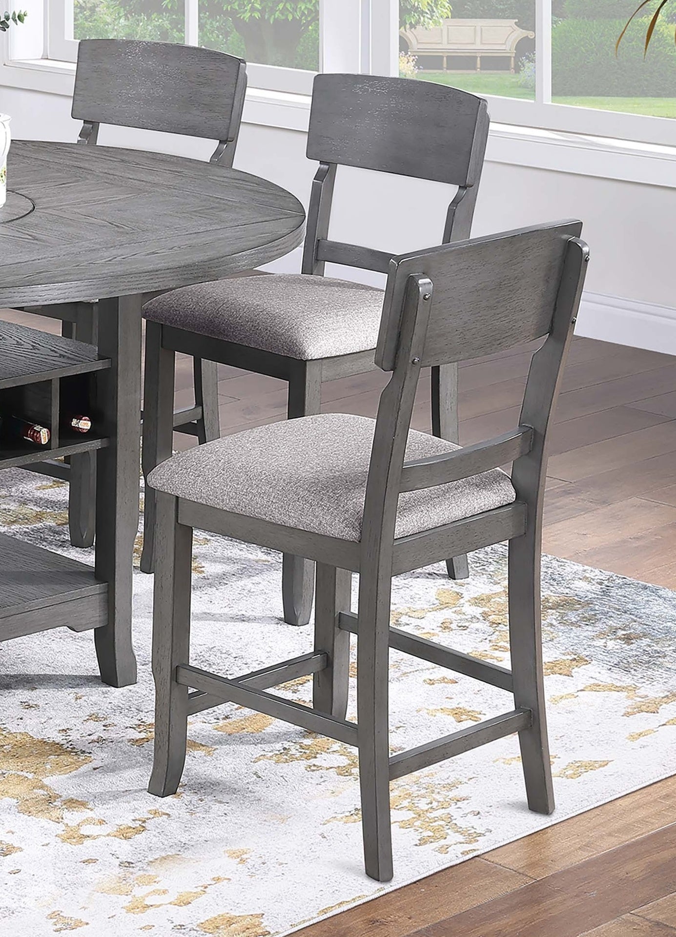 Gray Color High Chairs Modern Ladder Back design Set of 2pc Counter HT. Dining Chairs Fabric Cushion Seat Wooden Dining Room