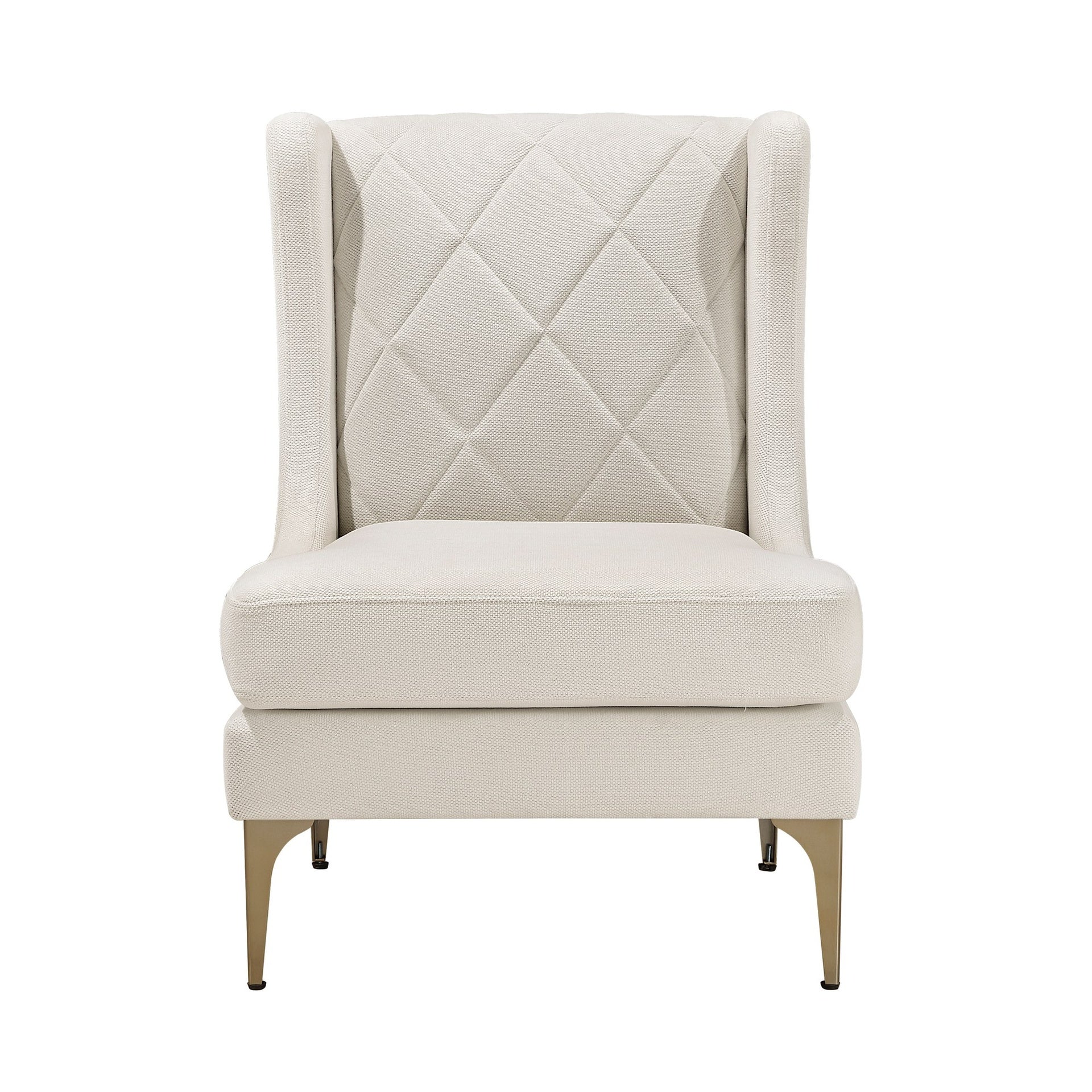 Modern Luxury Taupe Chenille Upholstery Wingback Accent Chair 1pc Gold Finish Metal Legs Pocket Coils Diamond Stitched Furniture