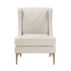 Modern Luxury Taupe Chenille Upholstery Wingback Accent Chair 1pc Gold Finish Metal Legs Pocket Coils Diamond Stitched Furniture