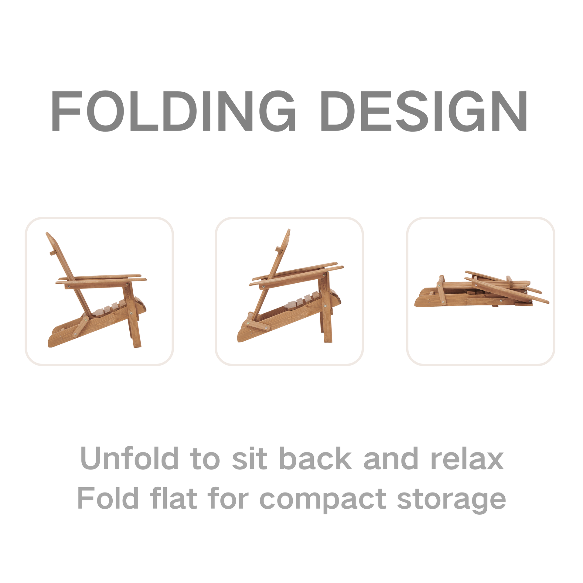 Outdoor Wooden Folding Adirondack Chair Set of 2 with Pre-Assembled BackRest, Wood Patio Chair for Garden Backyard Porch Pool Deck Firepit