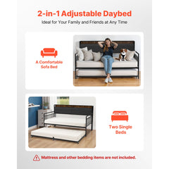 Twin Size Daybed Frame Metal Day Bed with Trundle and Charging Station
