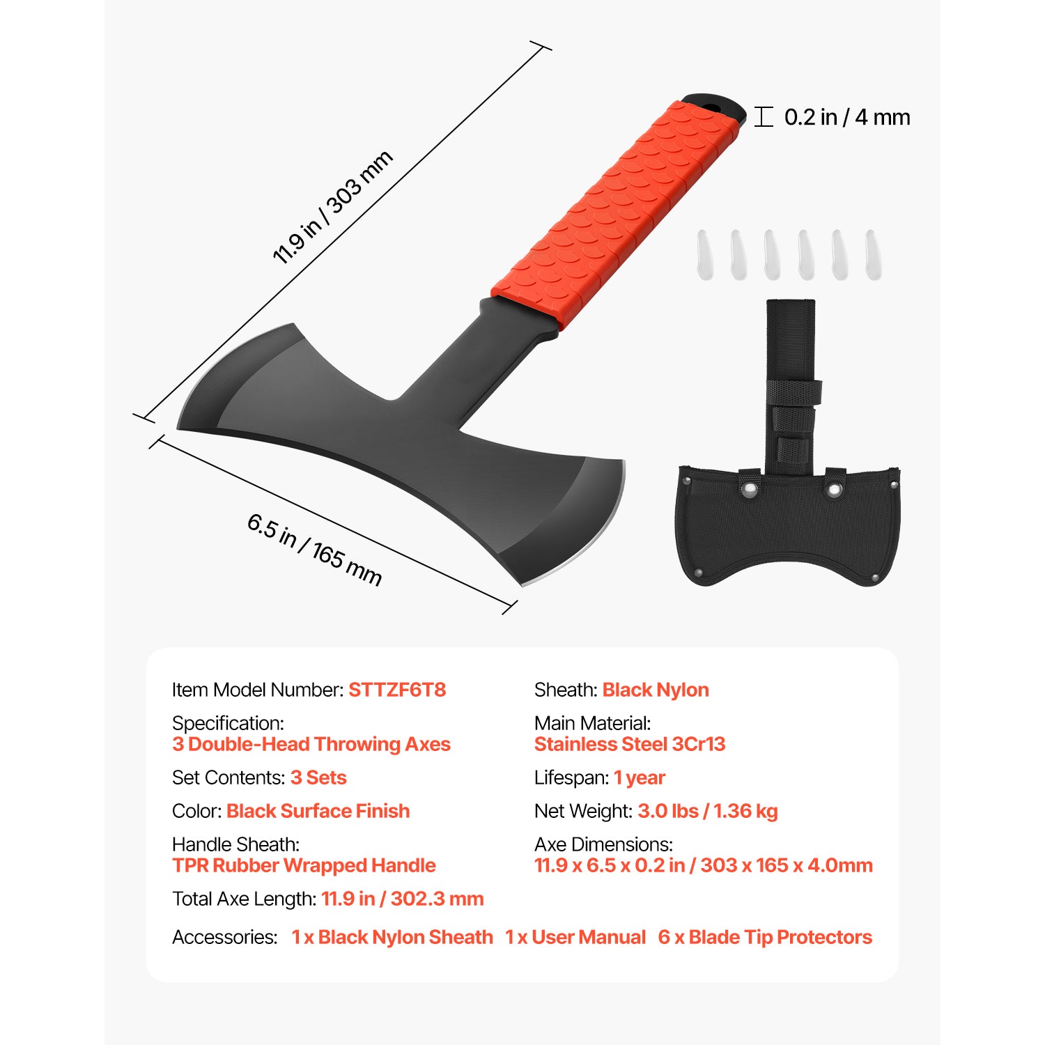 Throwing Axes and Tomahawks 3 Pack 11.9 inch Double Bit Axe Throwing Hatchet Set