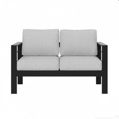 50" All-Weather Aluminum Patio Loveseat with Thick Light Gray Cushions & Black Frame