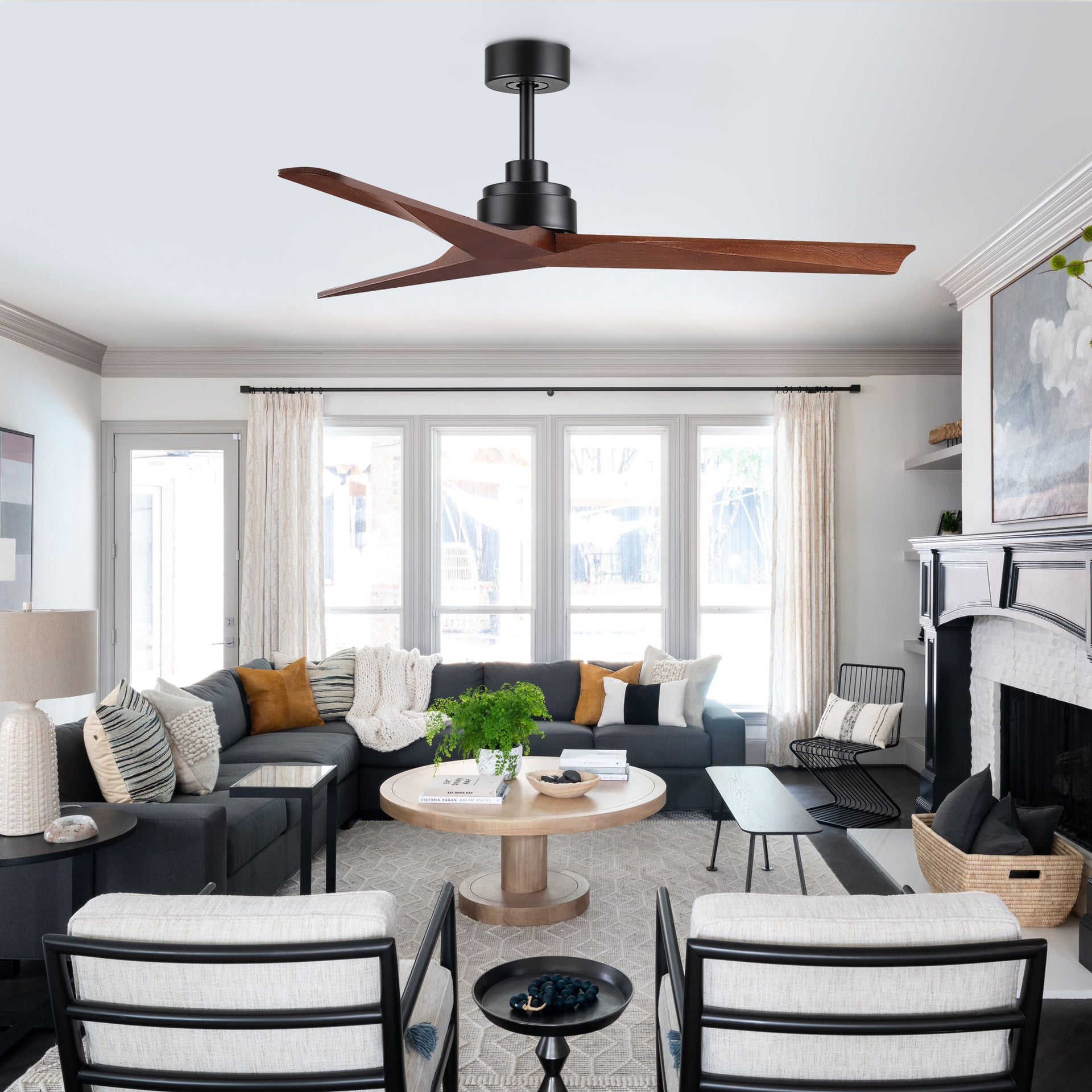 52"  Lowe Profile Black Ceiling Fan without Light