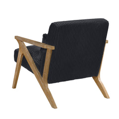 Upholstered Accent Chair with Pillow Black Soft Corduroy Foam Seat Cushion Solid Rubberwood Modern Home Furniture 1pc