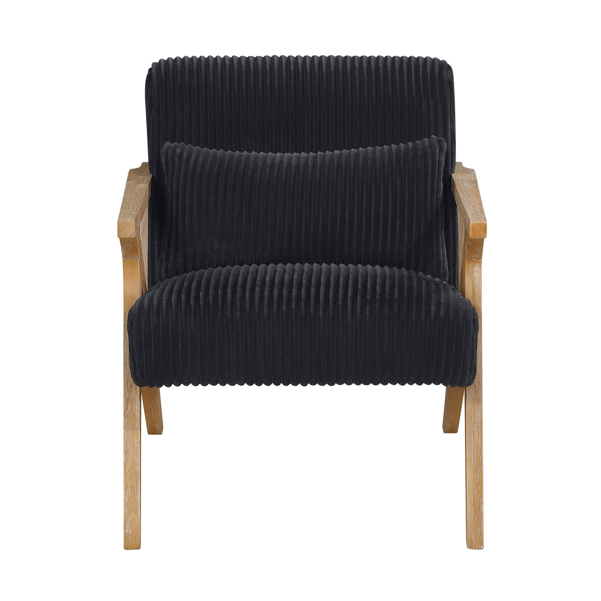 Upholstered Accent Chair with Pillow Black Soft Corduroy Foam Seat Cushion Solid Rubberwood Modern Home Furniture 1pc