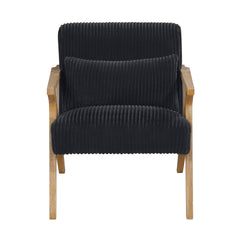 Upholstered Accent Chair with Pillow Black Soft Corduroy Foam Seat Cushion Solid Rubberwood Modern Home Furniture 1pc