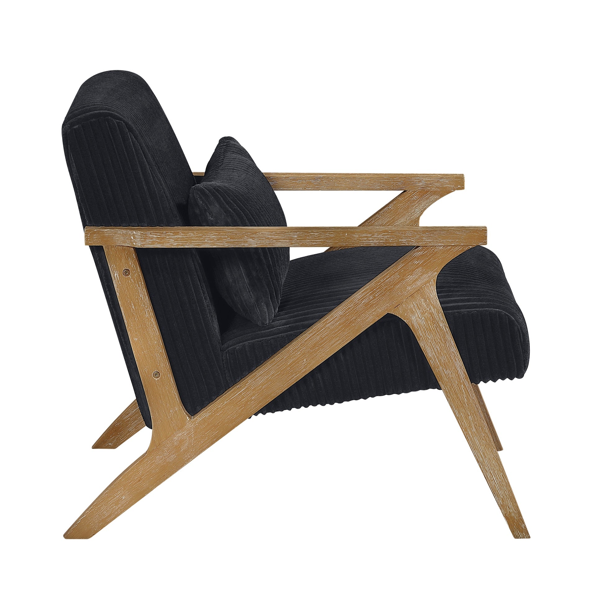 Upholstered Accent Chair with Pillow Black Soft Corduroy Foam Seat Cushion Solid Rubberwood Modern Home Furniture 1pc
