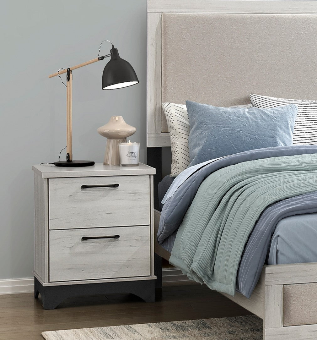Contemporary Two-Tone White Oak and Gray Finish 2-Drawer Nightstand Bedroom Furniture 1pc
