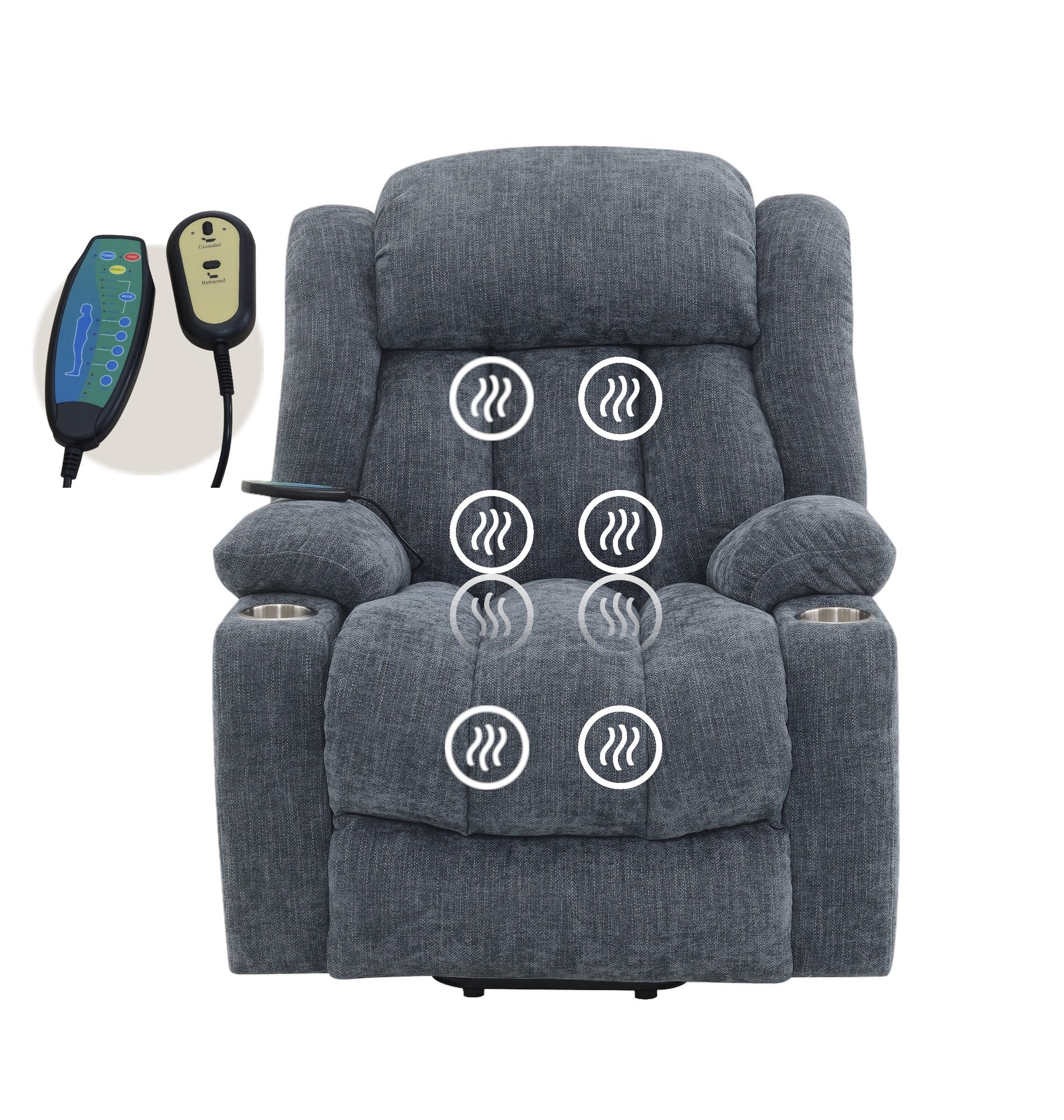 Blue Power Lift Recliner with Heating and Massage