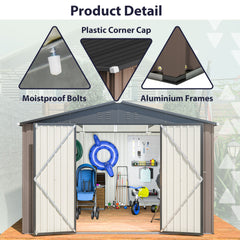 10' x 10' Metal Storage Shed for Ourdoor, Steel Yard Shed  with Design of Lockable Doors, Utility and Tool Storage for Garden, Backyard, Patio, Outside use