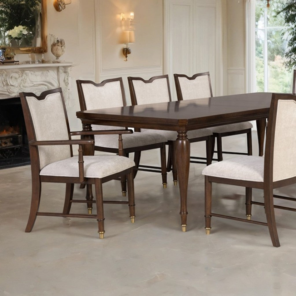 Transitional Style 2pc Arm Chair Upholstered Seat And Back Gold Capped Legs Dark Cherry Finish Dining Room