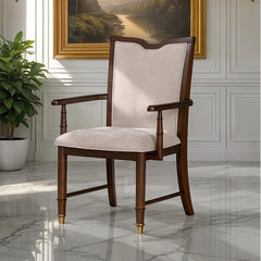 Transitional Style 2pc Arm Chair Upholstered Seat And Back Gold Capped Legs Dark Cherry Finish Dining Room
