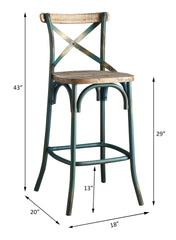 Antique Turquoise Finish Metal Frame Vintage Style Bar Chair 1pc Wooden Seat Dining Furniture