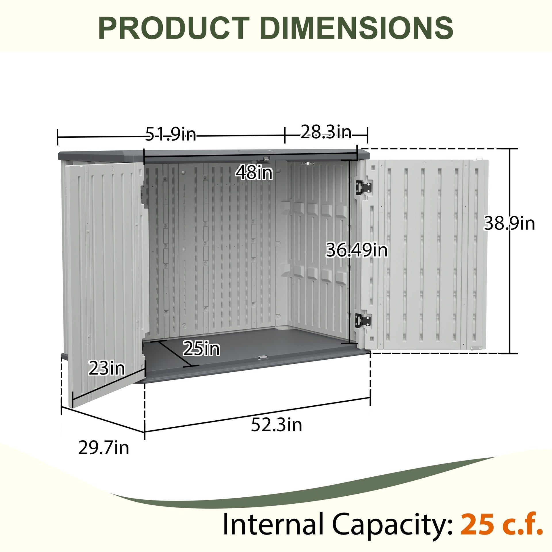 Horizontal Storage Shed Weather Resistance, Large Outdoor Storage Cabinet Lockable, Thick HDPE Plastic Storage Unit for Backyards, Patio, Garden(28 Cu.ft/Ivory ) White