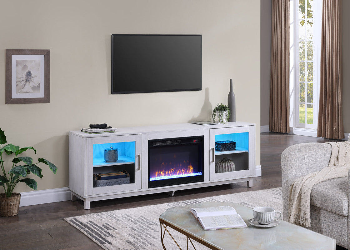Sestriere 70"W White Walnut Finish TV Stand Console with Fireplace and Heater