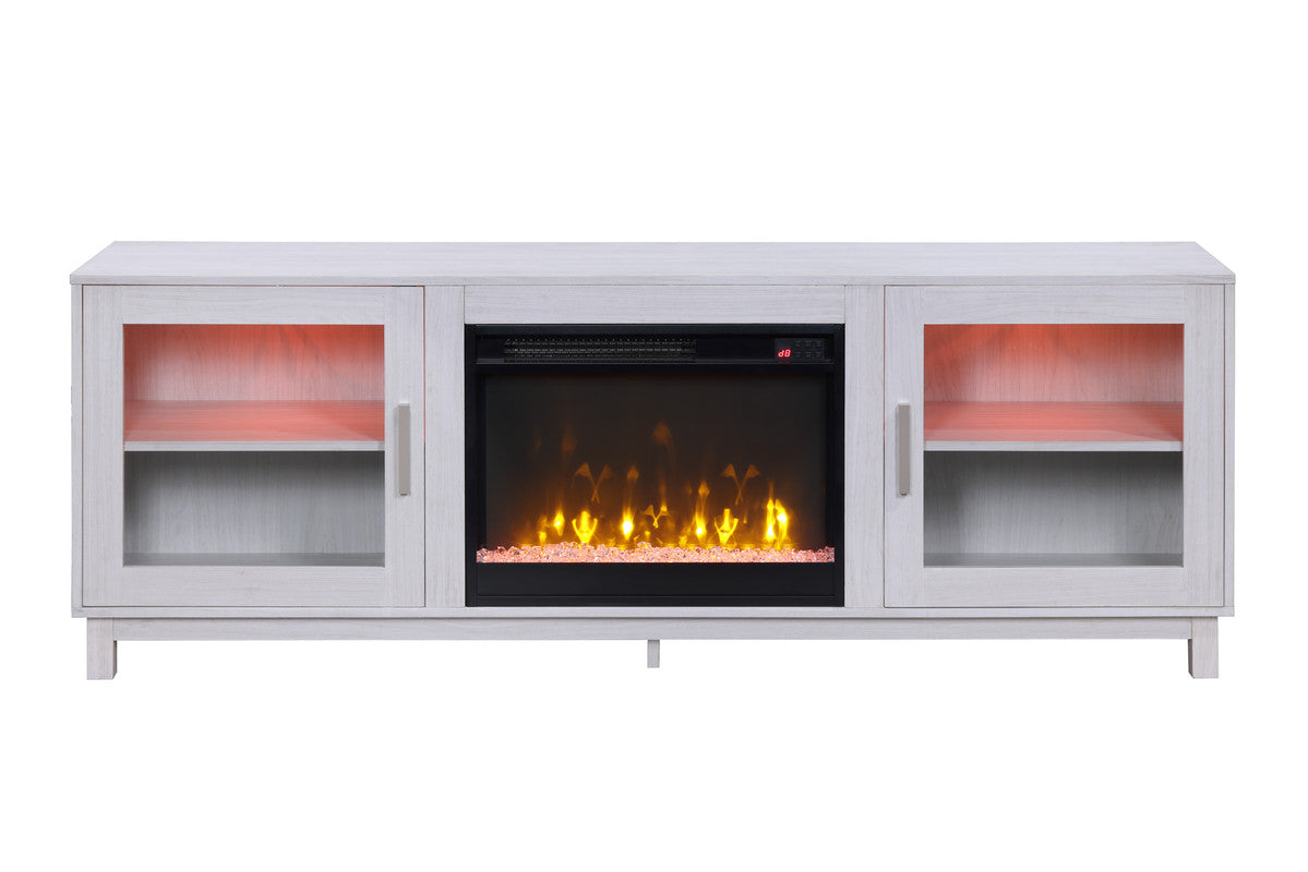 Sestriere 70"W White Walnut Finish TV Stand Console with Fireplace and Heater