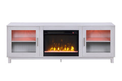 Sestriere 70"W White Walnut Finish TV Stand Console with Fireplace and Heater