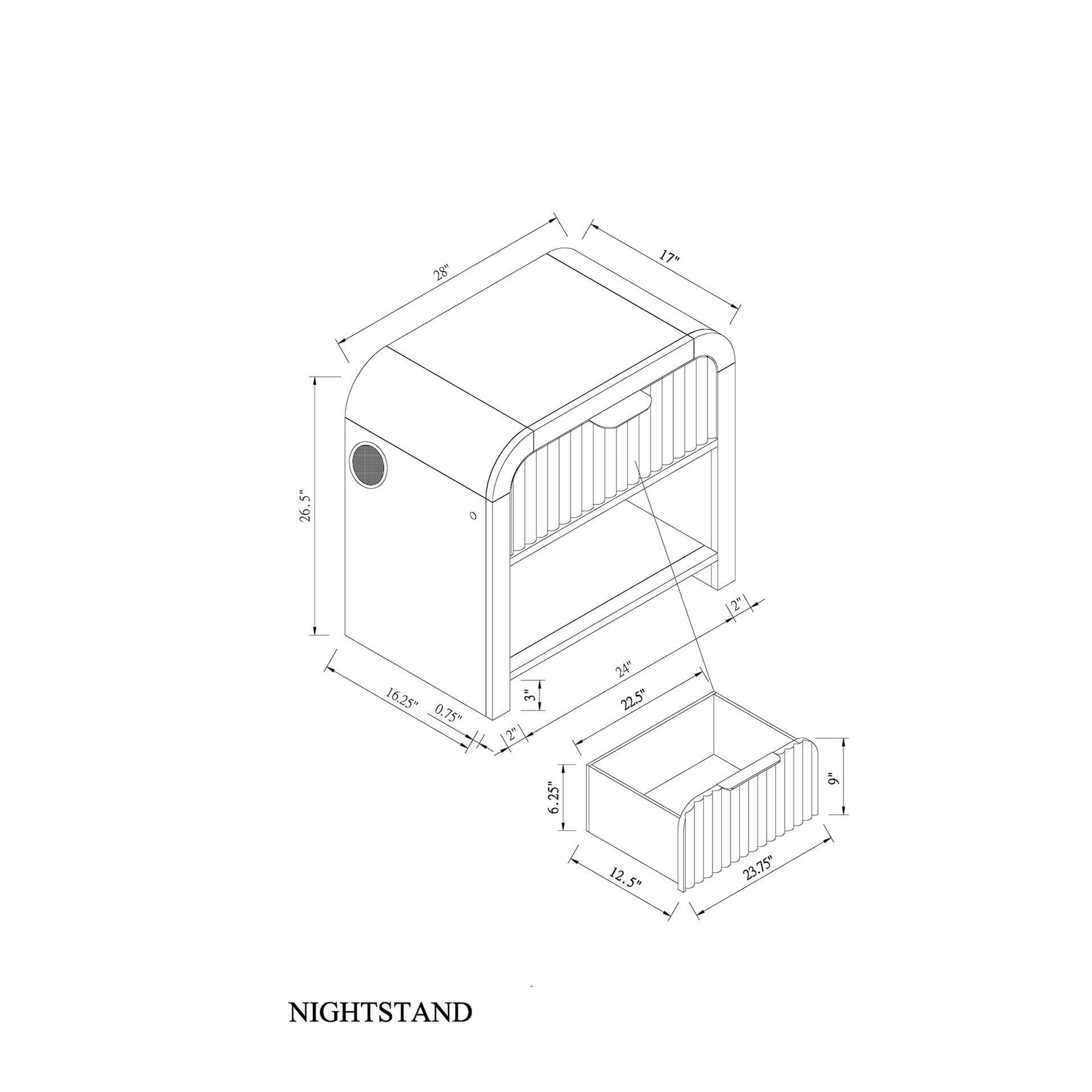 Beverly Black and White Nightstand