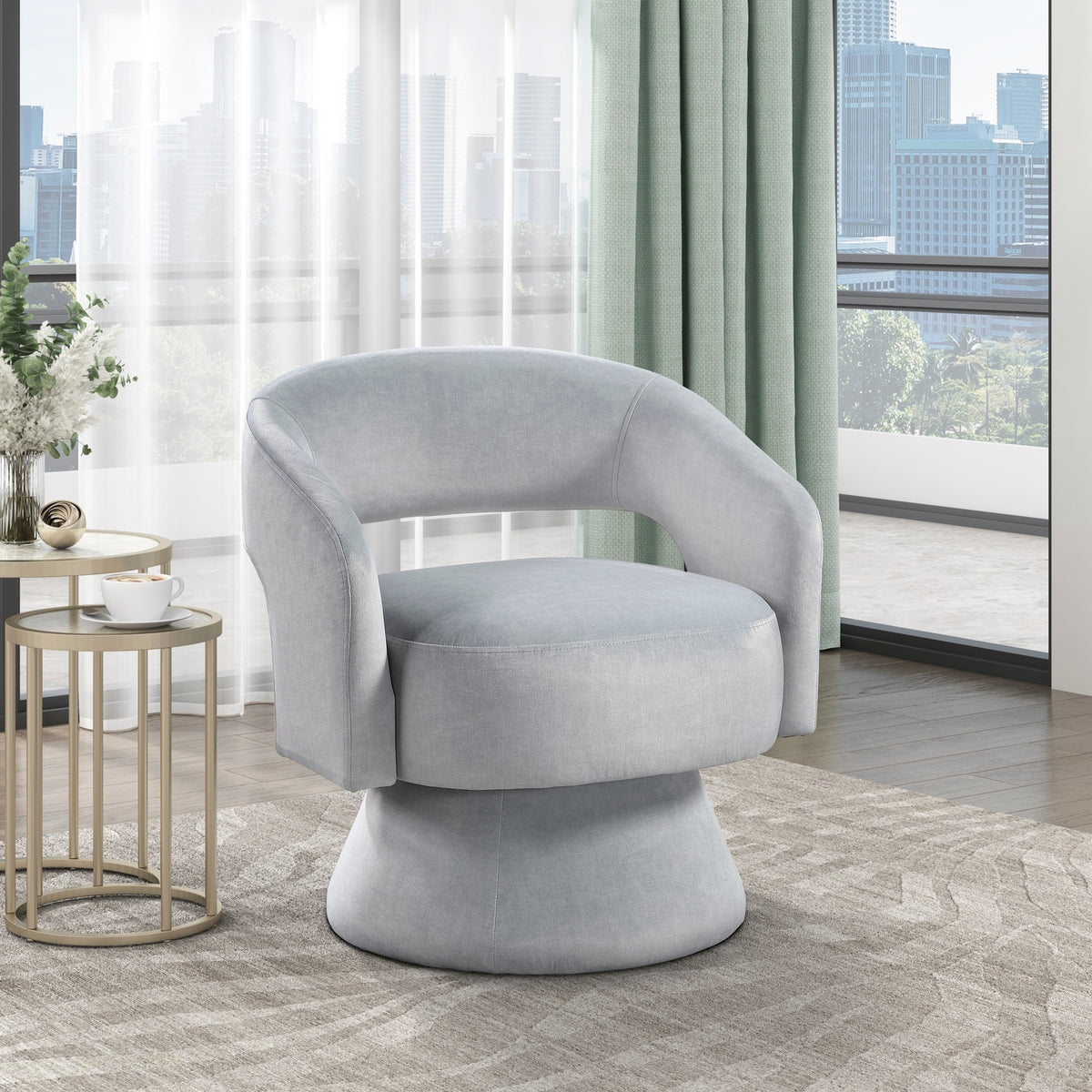 Modern Luxury Swivel Accent Chair 1pc Gray Velvet Upholstery Solid Wood Stylish Home Furniture