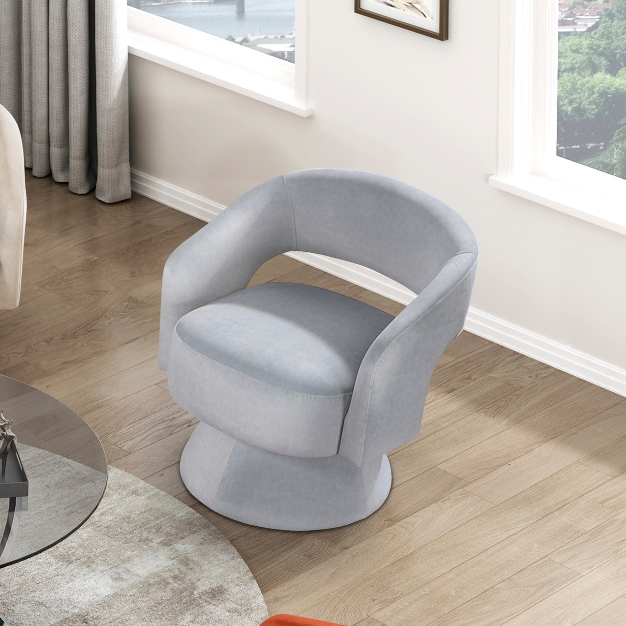 Modern Luxury Swivel Accent Chair 1pc Gray Velvet Upholstery Solid Wood Stylish Home Furniture
