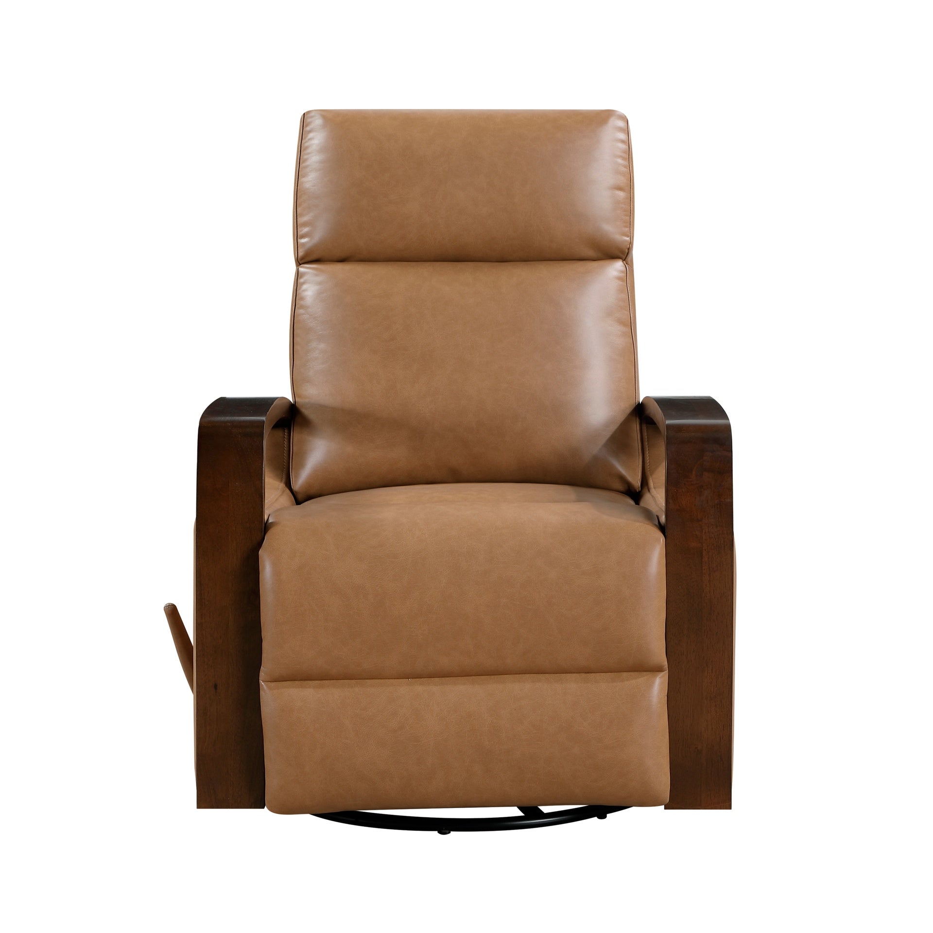 Luxurious Swivel Glider Reclining Chair Faux Leather Upholstery Comfortable Brown Finish Wooden Arms Modern Living Room Furniture 1pc