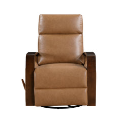 Luxurious Swivel Glider Reclining Chair Faux Leather Upholstery Comfortable Brown Finish Wooden Arms Modern Living Room Furniture 1pc